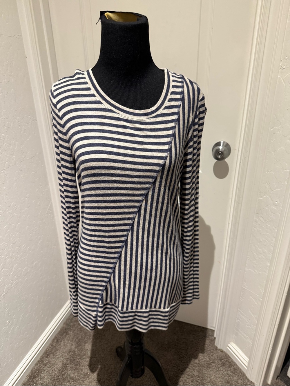 CAbi Navy & White Striped Long Sleeve Tee